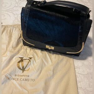Vince Camuto Black and Gold Leather Satchel